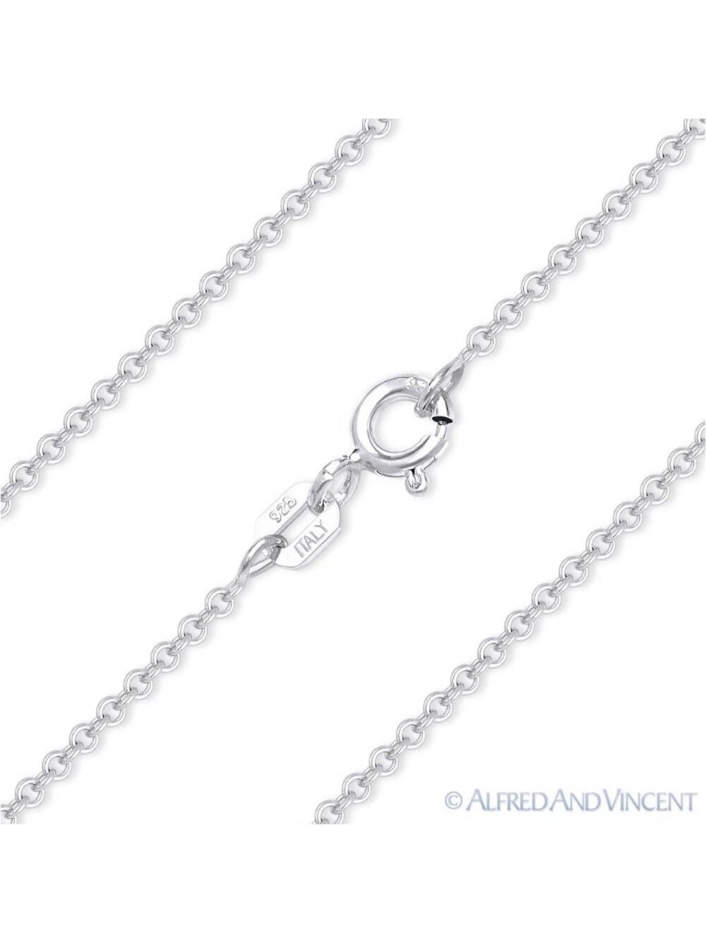 1.4mm Round Rolo Cable Link Chain Necklace in 925 Sterling Silver w/ Rhodium 30"